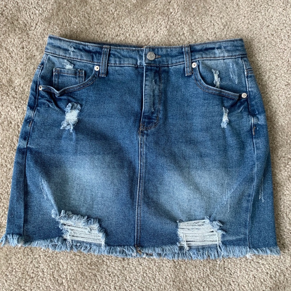 Distressed Jean Mini Skirt